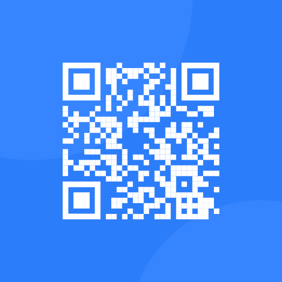 QR code with blue background.